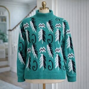 Vintage Andrew St John Christmas Tree Holiday Festive Sweater Size Medium Aztec